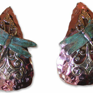 Handforged Copper and Patina Dragonfly Earrings